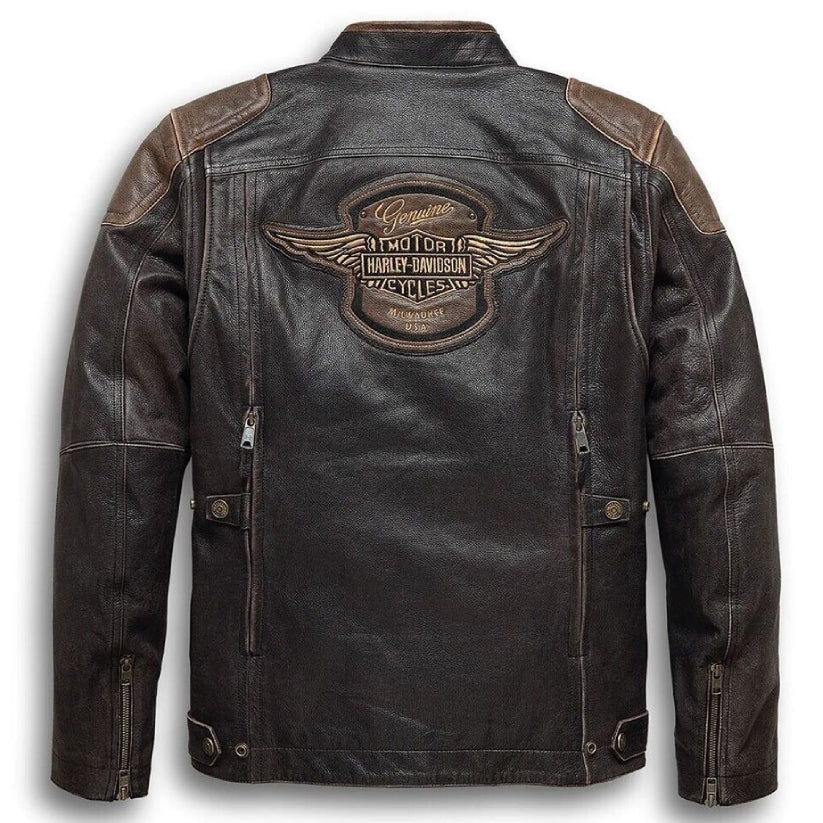 Harley davidson Men's Triple Vent System Trostel Distressed Biker Leather jacket