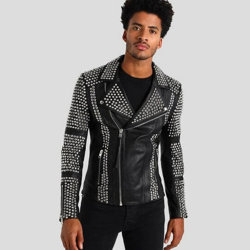 Black Studded Biker Leather Jacket