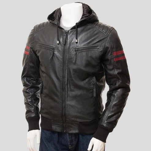 Jed Shadow Hooded Genuine Leather Jacket