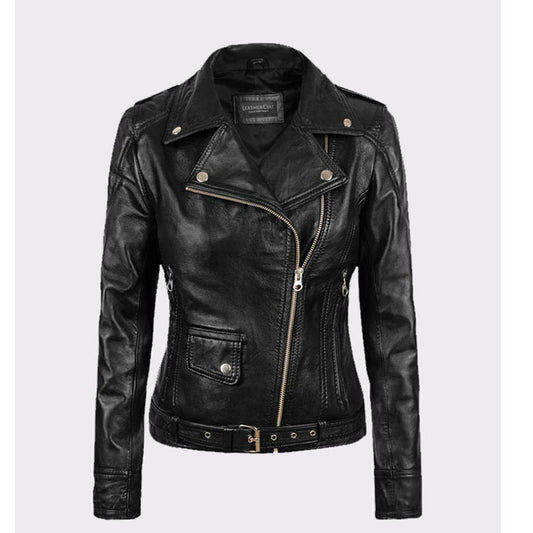 Ladies Leather Fashion Biker Jacket