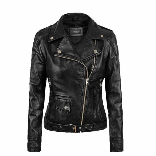 Ladies Leather Fashion Biker Jacket