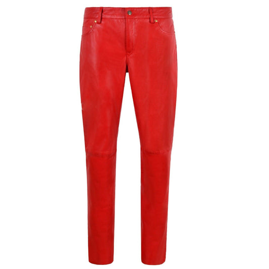 Ladies Leather Pants Red Jeans Casual Style Real Lambskin