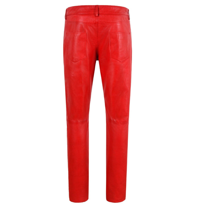 Ladies Leather Pants Red Jeans Casual Style Real Lambskin