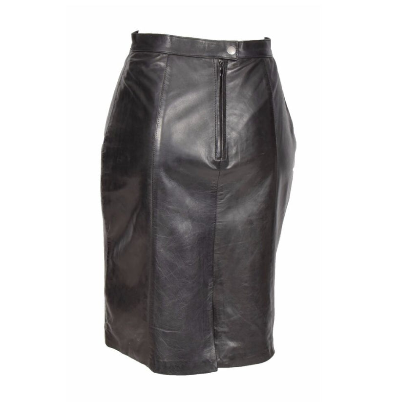 Ladies Real Leather Black Skirt