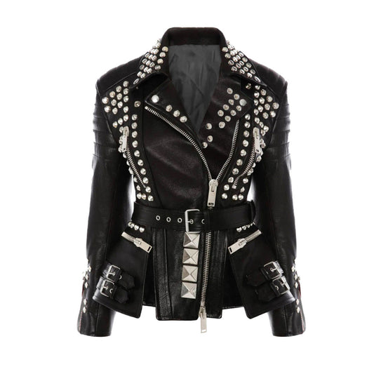 Lady Stylish Studded Leather Jacket