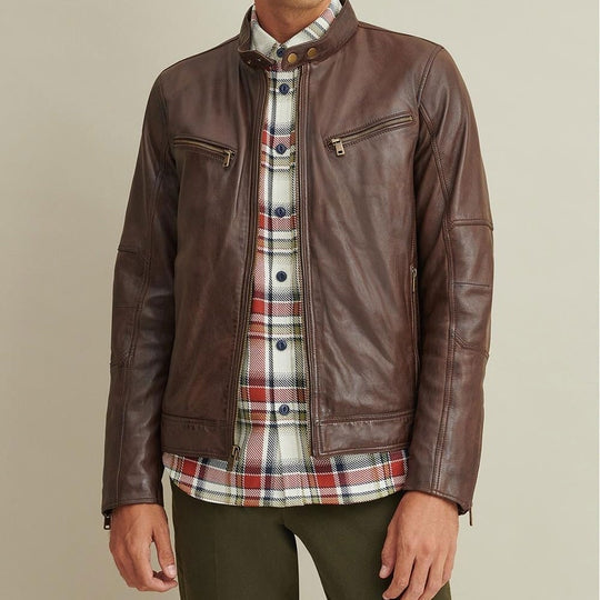 Premium Brown Moto Biker Leather Jacket for Men
