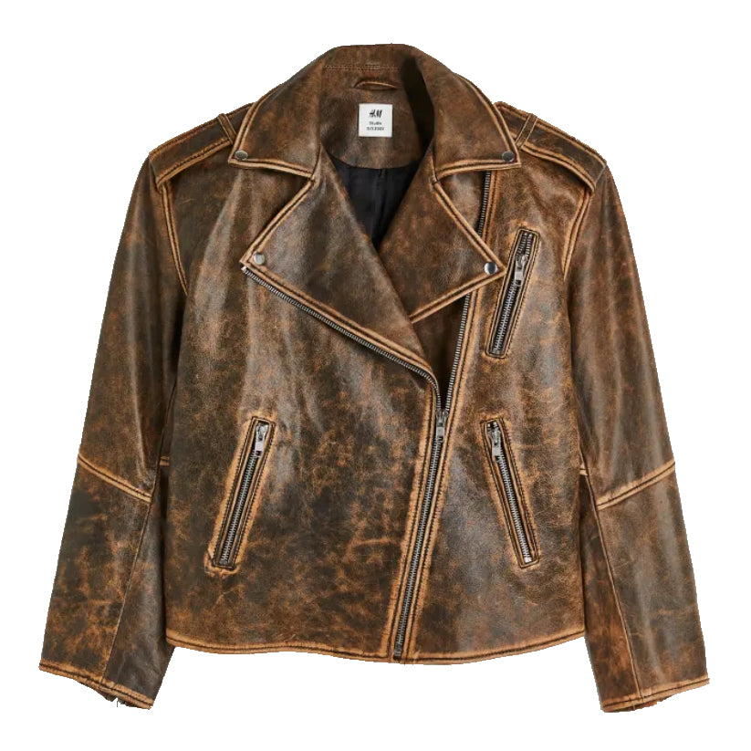 Leather Biker Distressed Jacket