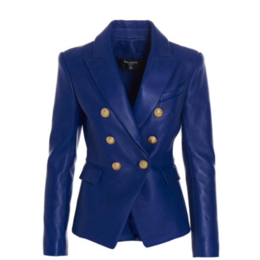 Leather Blazer for Women Blue 100% Lambskin