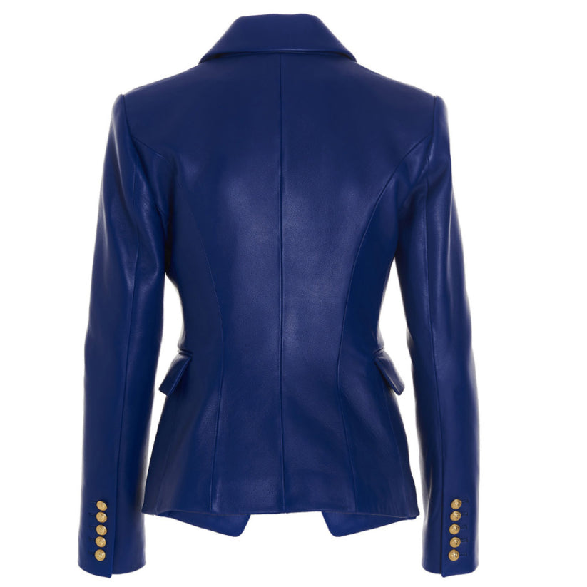 Leather Blazer for Women Blue 100% Lambskin