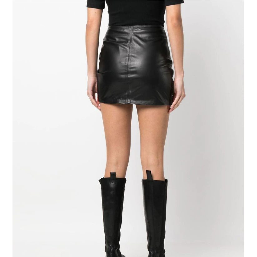Leather Button-Front Mini Skirt