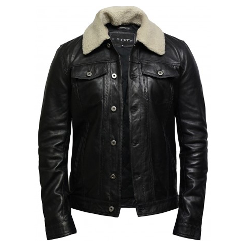 Leather Jacket Mens Detachable Collar Jacket