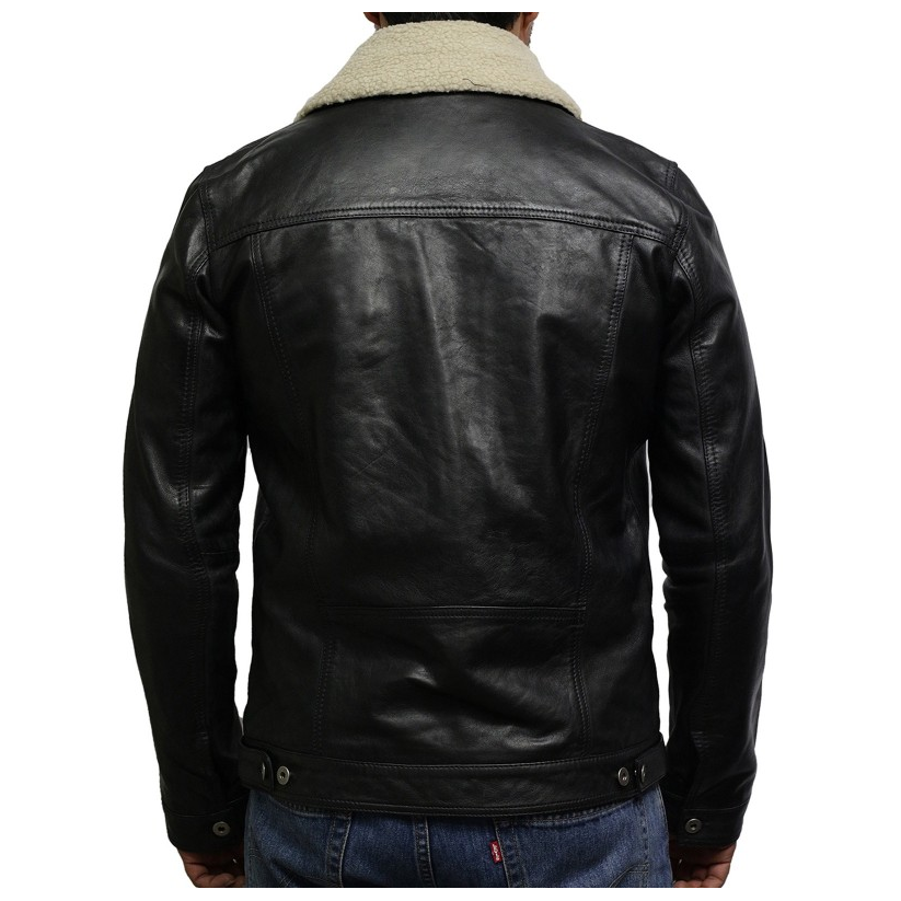 Leather Jacket Mens Detachable Collar Jacket