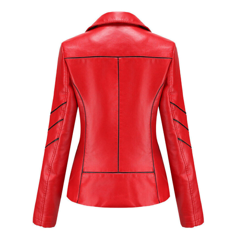 Leather Jacket Women Red Biker Moto