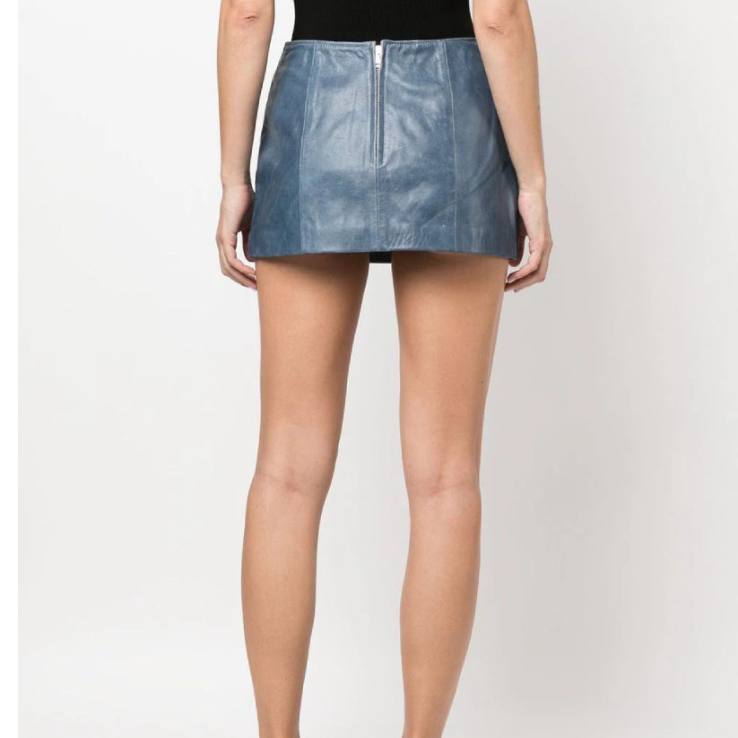 Leather Mini Skirt Vintage Blue and Calf Leather