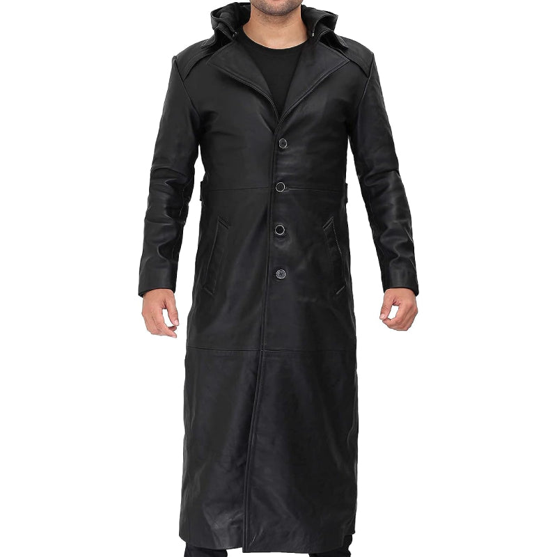 Leather Trench Coat Men's Leather Duster Overcoat Men's Jacket