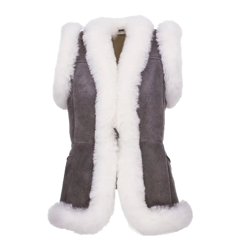 Leather Vest Sheepskin Fur Grey Vest