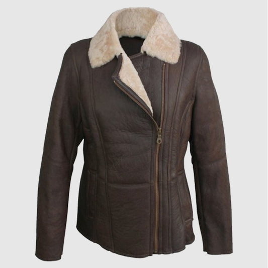 Leather Womens Aviator Sheepskin Coat