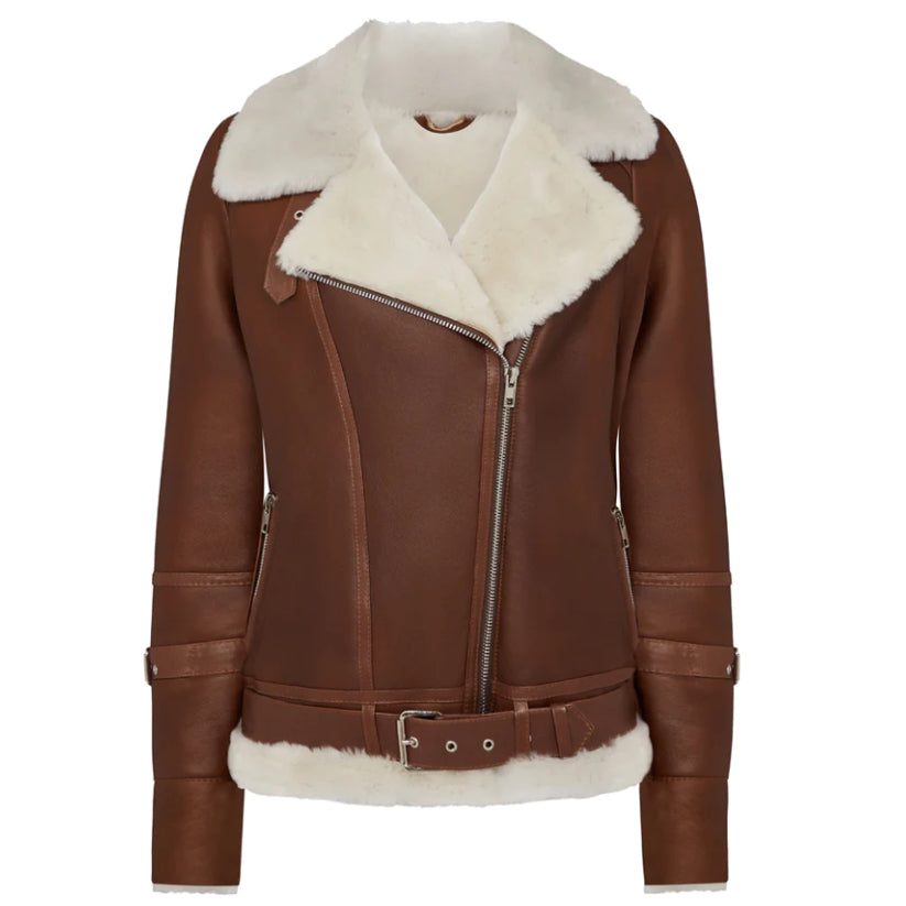 Leather oversized aviator jacket in brown