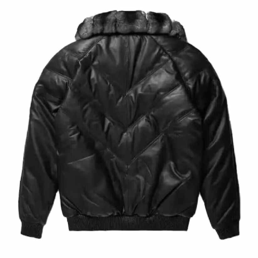 Leather v Bomber Jacket Black with Black Fur