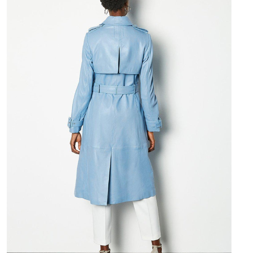 Lite Blue Leather Trench Coat
