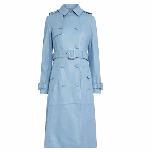 Lite Blue Leather Trench Coat