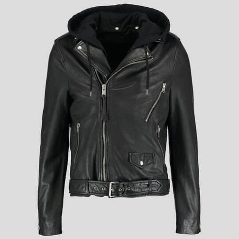 Lupe Black Leather Jacket with Removable Hood – Stylish Men's Outerwear
