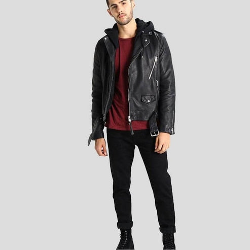 Lupe Black Leather Jacket with Removable Hood – Stylish Men's Outerwear