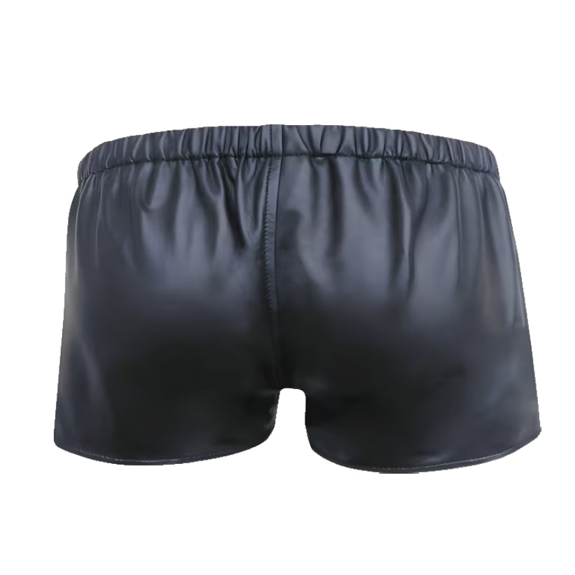 Man Real Lambskin Leather Handmade Black Lace Up Style Boxer Beach Swimmer Shorts