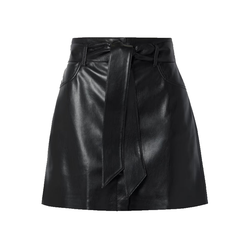Meda Belted Vegan Leather Mini Skirt