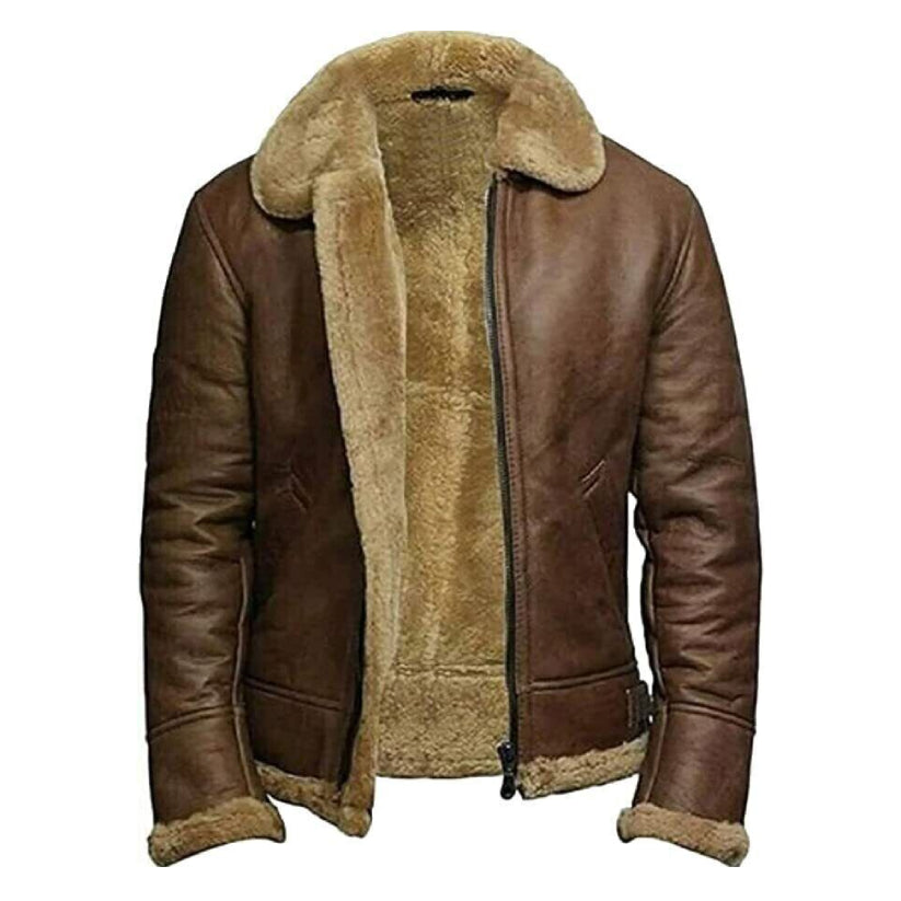 Men B3 Bomber Sheepskin Shearling Leather Jacket