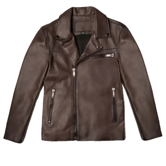 Men Brown Motorcycle Leather Racer Jacket