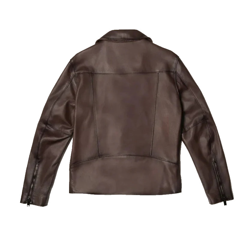 Men Brown Motorcycle Leather Racer Jacket