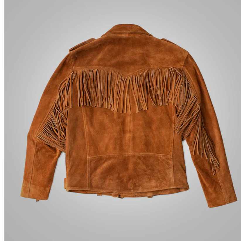 Men Cowboy Style Fringes Suede Leather Western Jacket