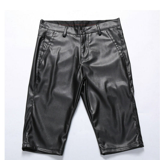 Men Leather Shorts Stretch Black Wet Look Short