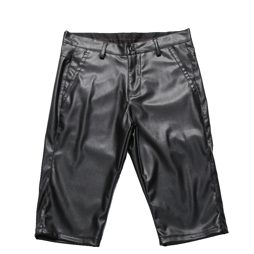 Men Leather Shorts Stretch Black Wet Look Short