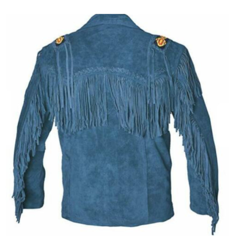 Men Native American Cowboy Leather Jacket Fringe & Beads