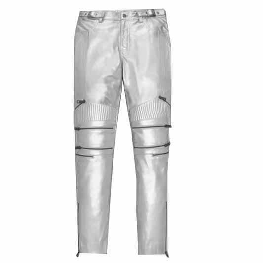 Men Sheep Skin Silver Leather Pants