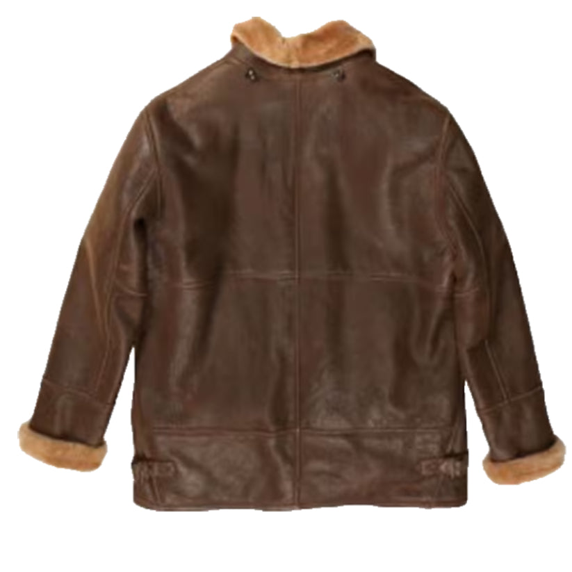 Men Soft Sheepskin Leather Shearling Fur Brown Hooded Jacket