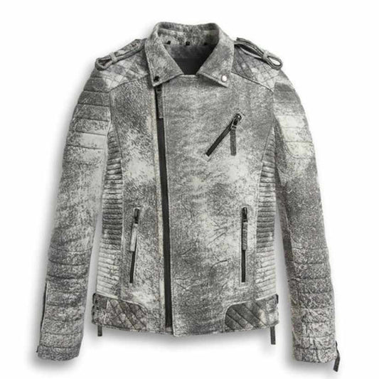 Men Storm Grey Biker Leather Motorcycle Jacket