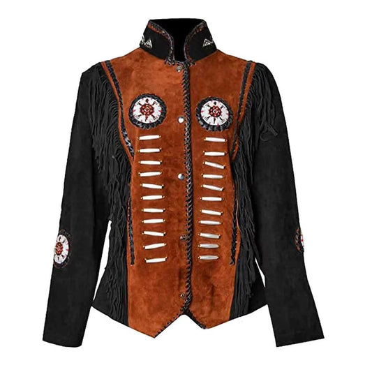 Men Suede Western Cowboy Leather Jacket With Fringe