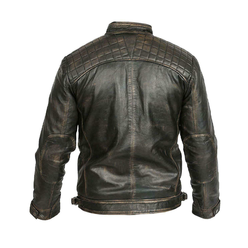 Men Vintage Distressed Black Biker Retro Motorcycle Cafe Racer Leather Jacket