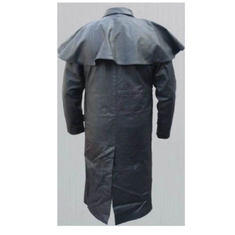 Men’s Black Duster Leather Coat
