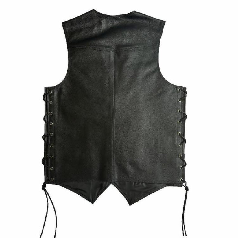 Men's Black Genuine Leather Motorcycle Biker Vest