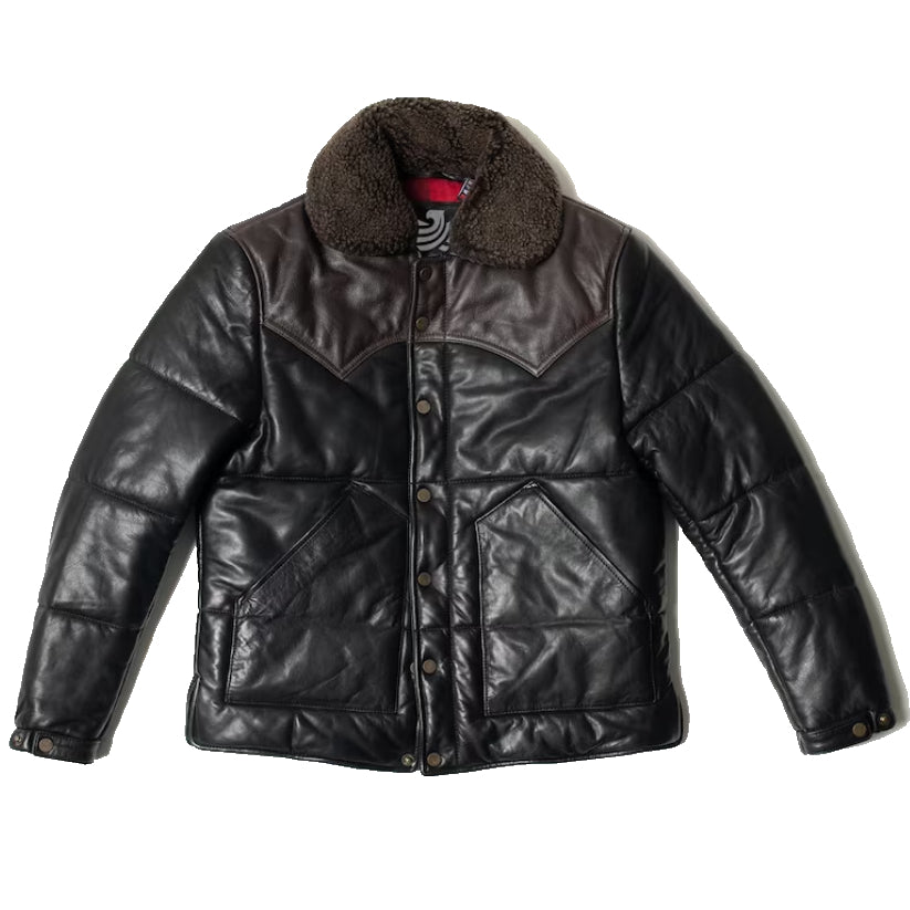 Men's Black Genuine Leather Padded Jacket