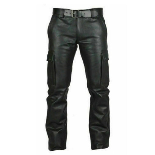 Men's Black Genuine Leather Trouser pants