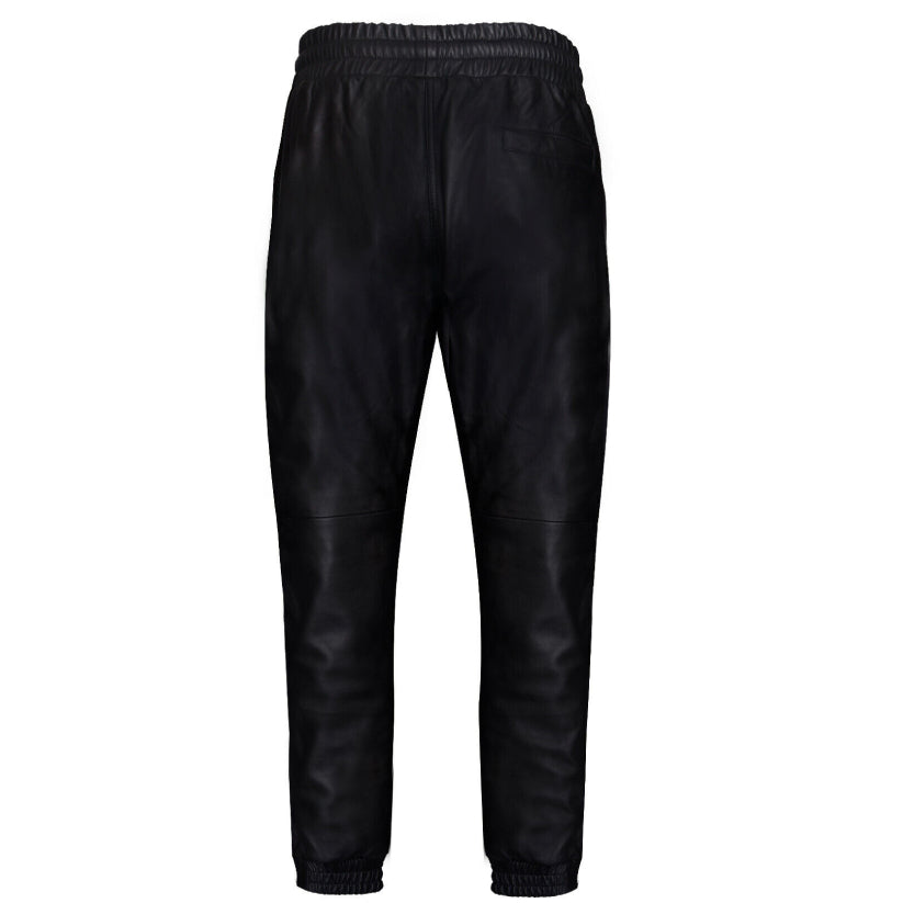Men's Black Real Leather Trousers Napa Sweat Track Pants