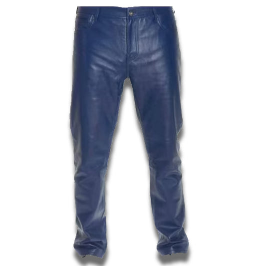 Men's Blue real Leather Pants