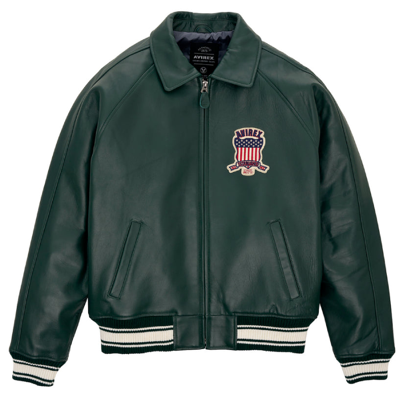 Men's Bomber Jacket American Flight Basket Ball Green Real Leather Jacket