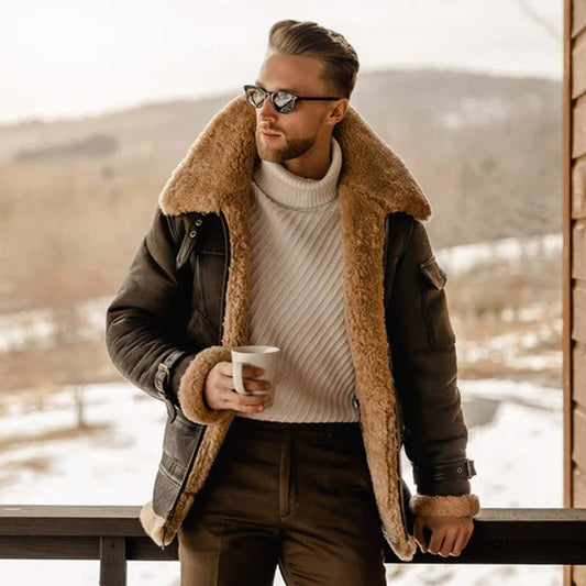 Men's Brown B3 Shearling Aviator Leather Jacket