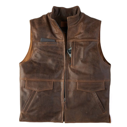 Men's Brown Leather Biker Vest